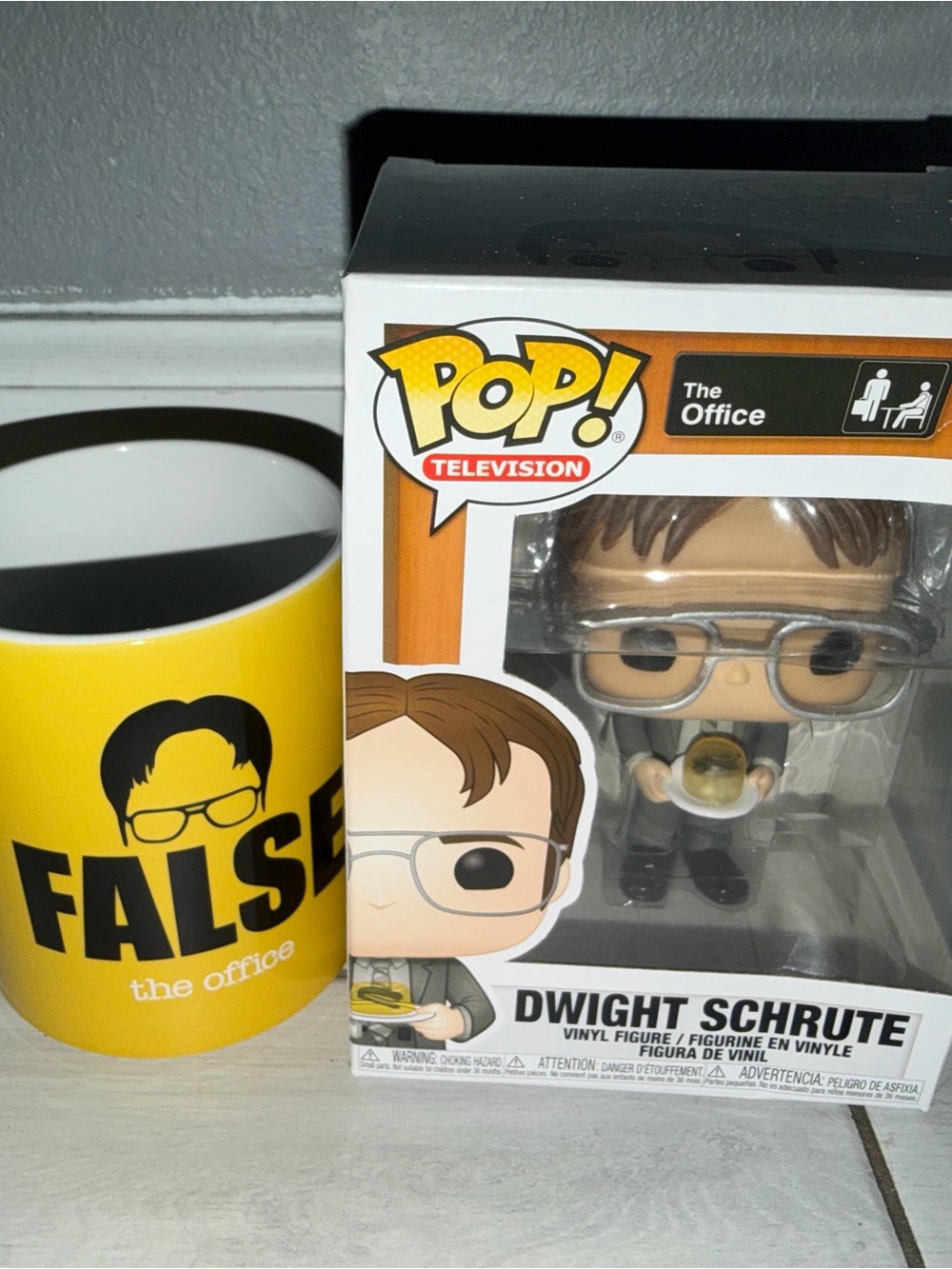 Funko Pop! Television Dwight Schrute with Yellow FALSE Mug